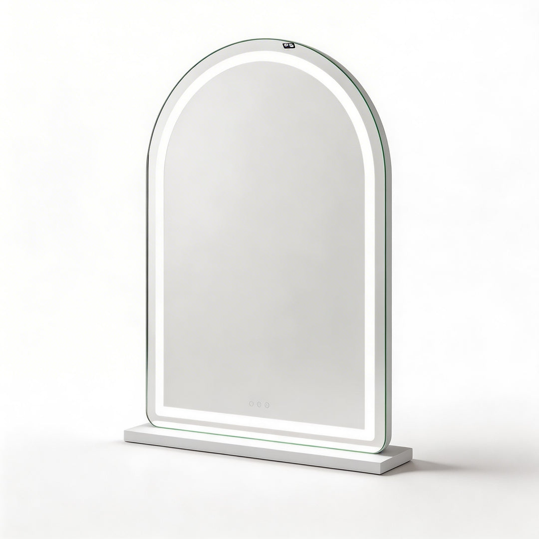 Arched LED vanity mirror with frameless glass design modern light up bathroom mirror with touch controls
