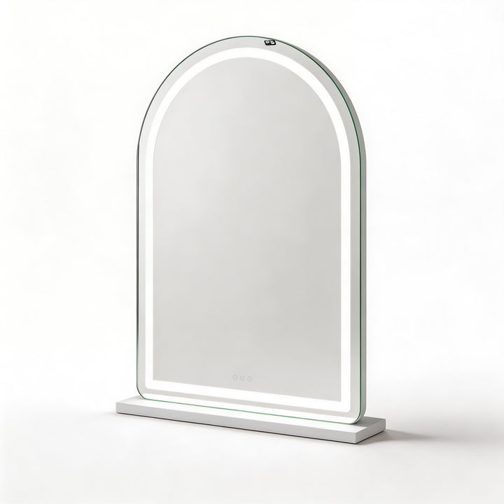 Arched LED vanity mirror with frameless glass design modern light up bathroom mirror with touch controls
