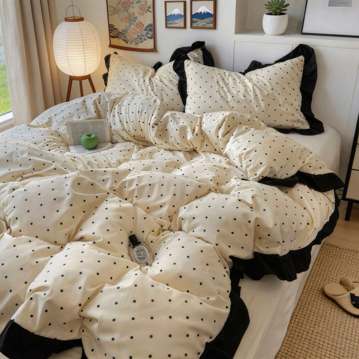 Minimalist Polka Dot Bedding Set Duvet Covers with Ruffle Edging Modern Bedroom Decor