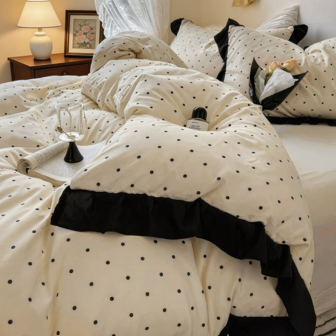 Minimalist Polka Dot Bedding Set Duvet Covers with Ruffle Edging Modern Bedroom Decor