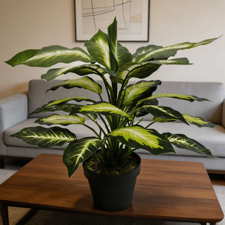 Artificial Potted Plant Dieffenbachia 15.7 in Realistic Low-Maintenance Indoor Home Decor