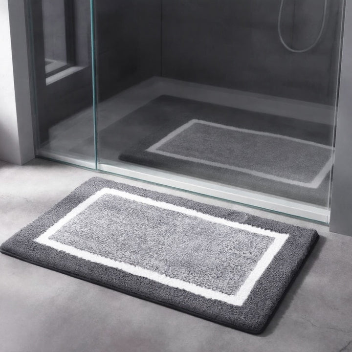 Modern Non-Slip Bath Mat Soft Microfiber Quick-Drying with Two-Tone Border for Bathroom and Shower Use