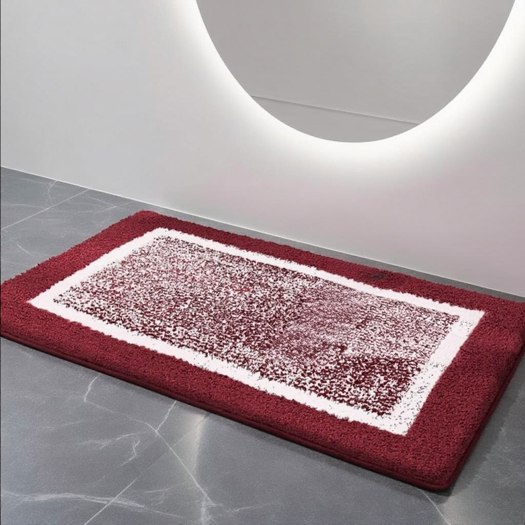Modern Non-Slip Bath Mat Soft Microfiber Quick-Drying with Two-Tone Border for Bathroom and Shower Use