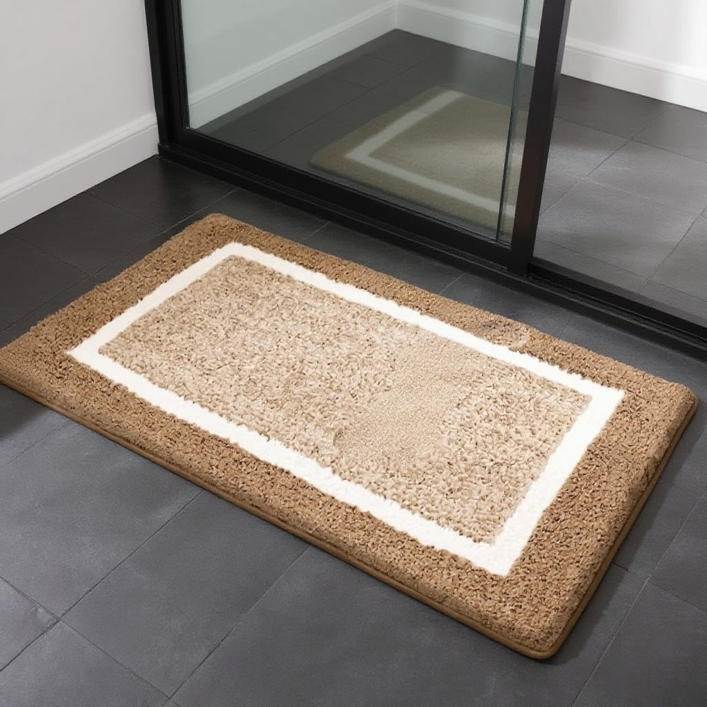 Modern Non-Slip Bath Mat Soft Microfiber Quick-Drying with Two-Tone Border for Bathroom and Shower Use