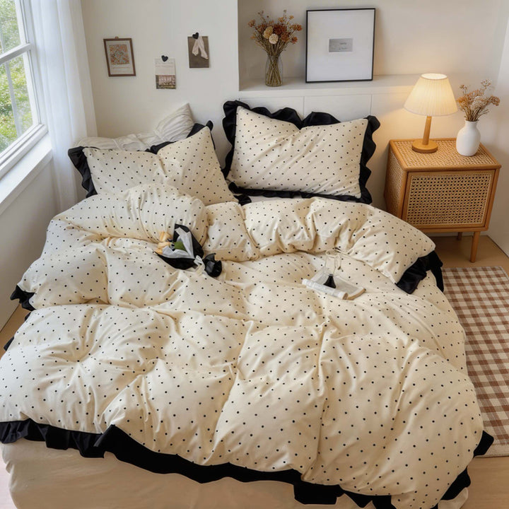 Minimalist Polka Dot Bedding Set Duvet Covers with Ruffle Edging Modern Bedroom Decor