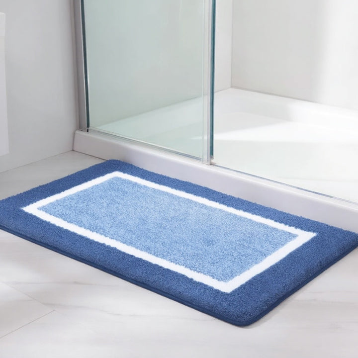Modern Non-Slip Bath Mat Soft Microfiber Quick-Drying with Two-Tone Border for Bathroom and Shower Use