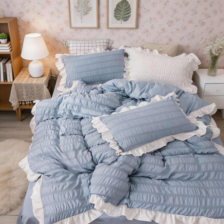 Modern Ribbed Bedding Set with Duvet Cover Flat Sheet and Pillow Cases for Comfortable Sleep