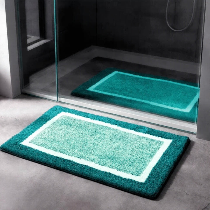 Modern Non-Slip Bath Mat Soft Microfiber Quick-Drying with Two-Tone Border for Bathroom and Shower Use