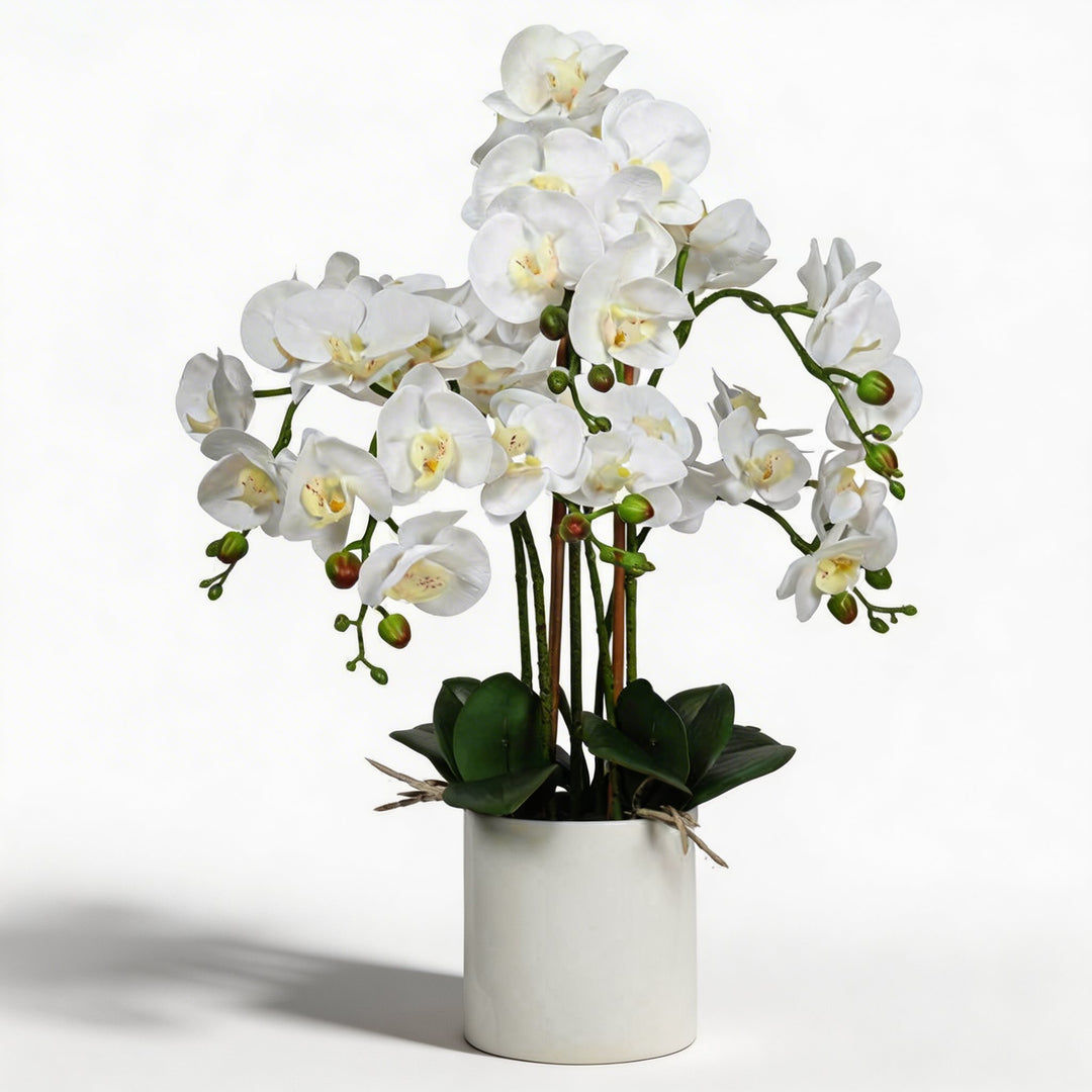 Elegant Multi-Stem Faux Orchid Arrangement 25.6 in in Decorative Pot for Indoor Use