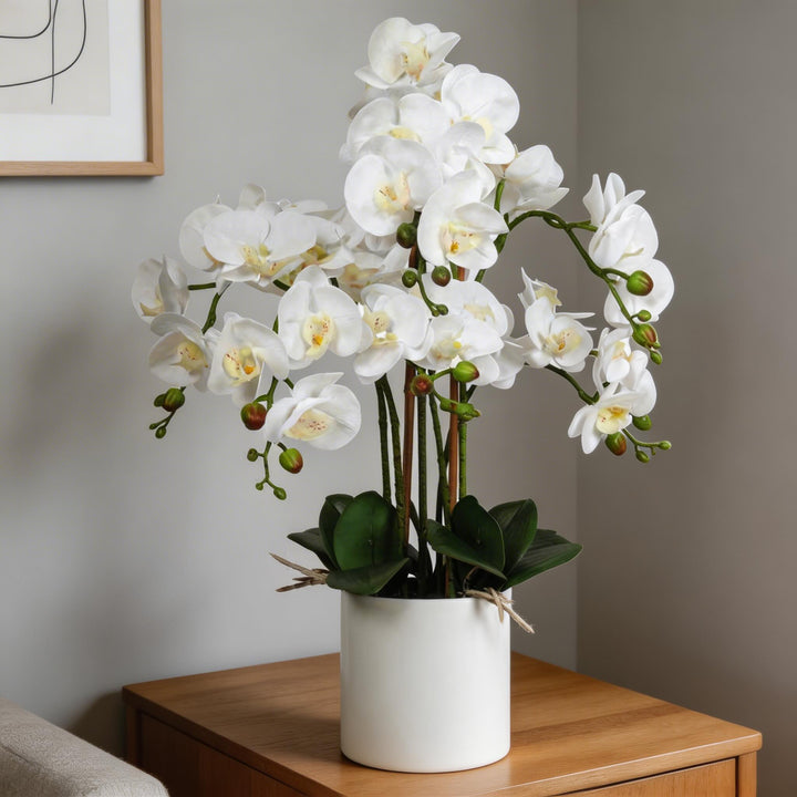 Elegant Multi-Stem Faux Orchid Arrangement 25.6 in in Decorative Pot for Indoor Use
