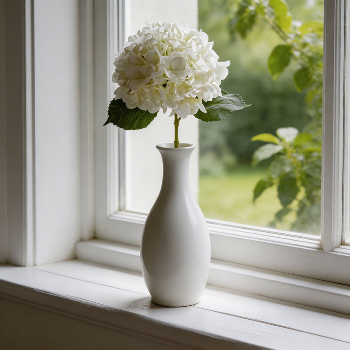 Large White Hydrangea Stem Floral Arrangement Realistic Plastic Fabric Maintenance-Free Decor