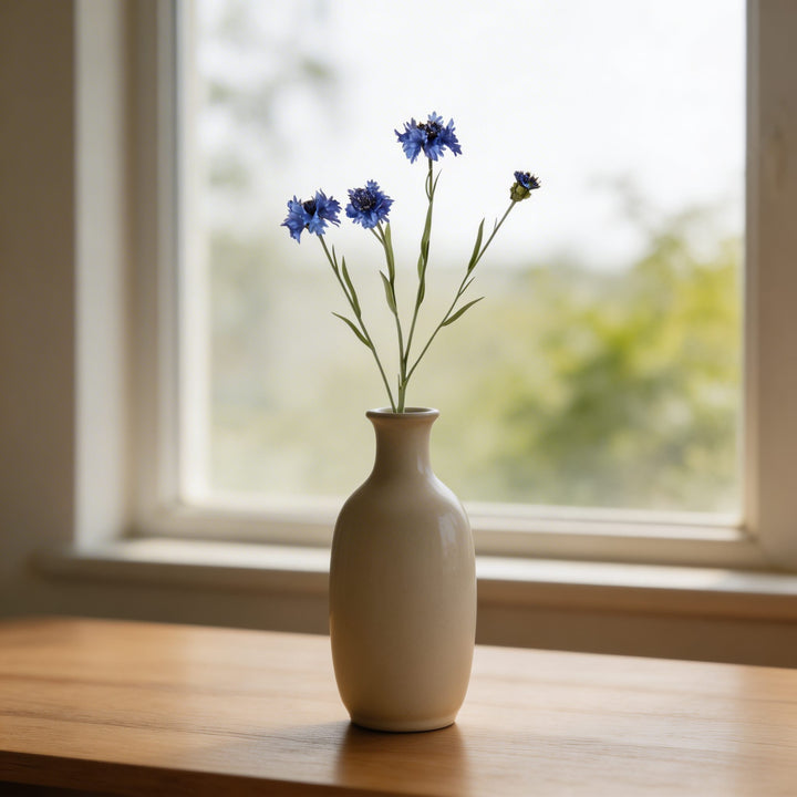 Blue Long Stem Corn Flower Spray Floral Arrangement with Plastic and Fabric for Home Decor