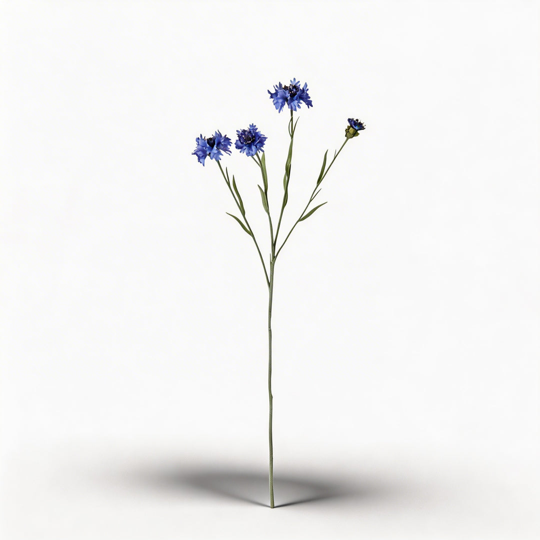 Blue Long Stem Corn Flower Spray Floral Arrangement with Plastic and Fabric for Home Decor