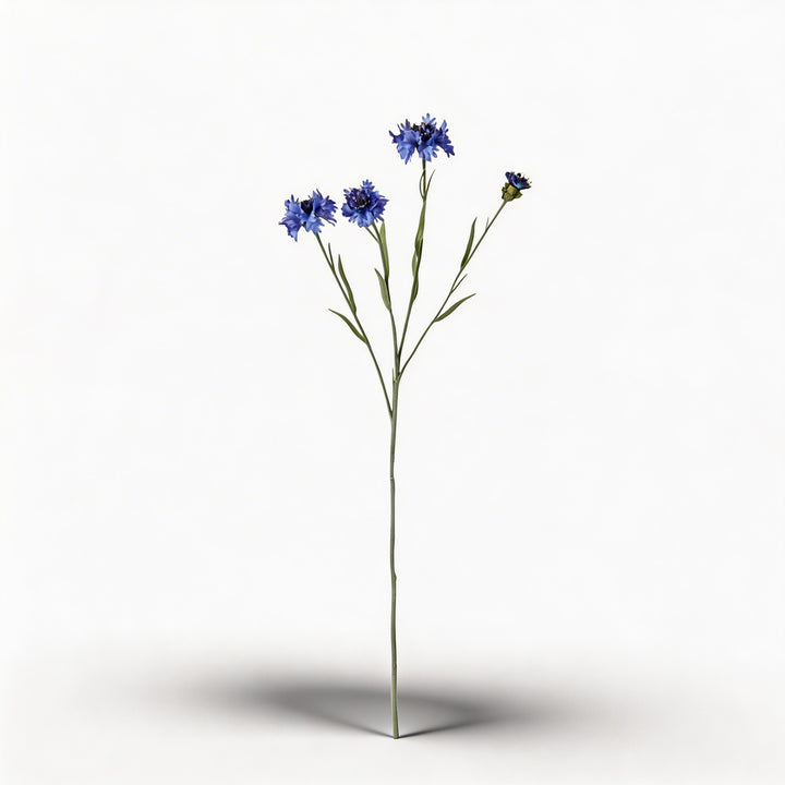 Blue Long Stem Corn Flower Spray Floral Arrangement with Plastic and Fabric for Home Decor