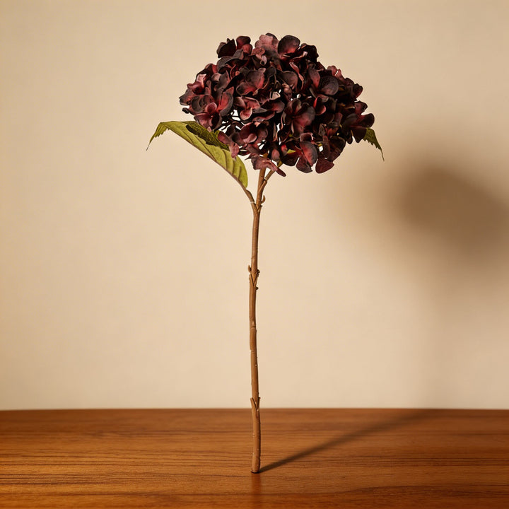 Elegant Hydrangea Stem Decorative Floral Arrangement Dusty Burgundy Lifelike Design