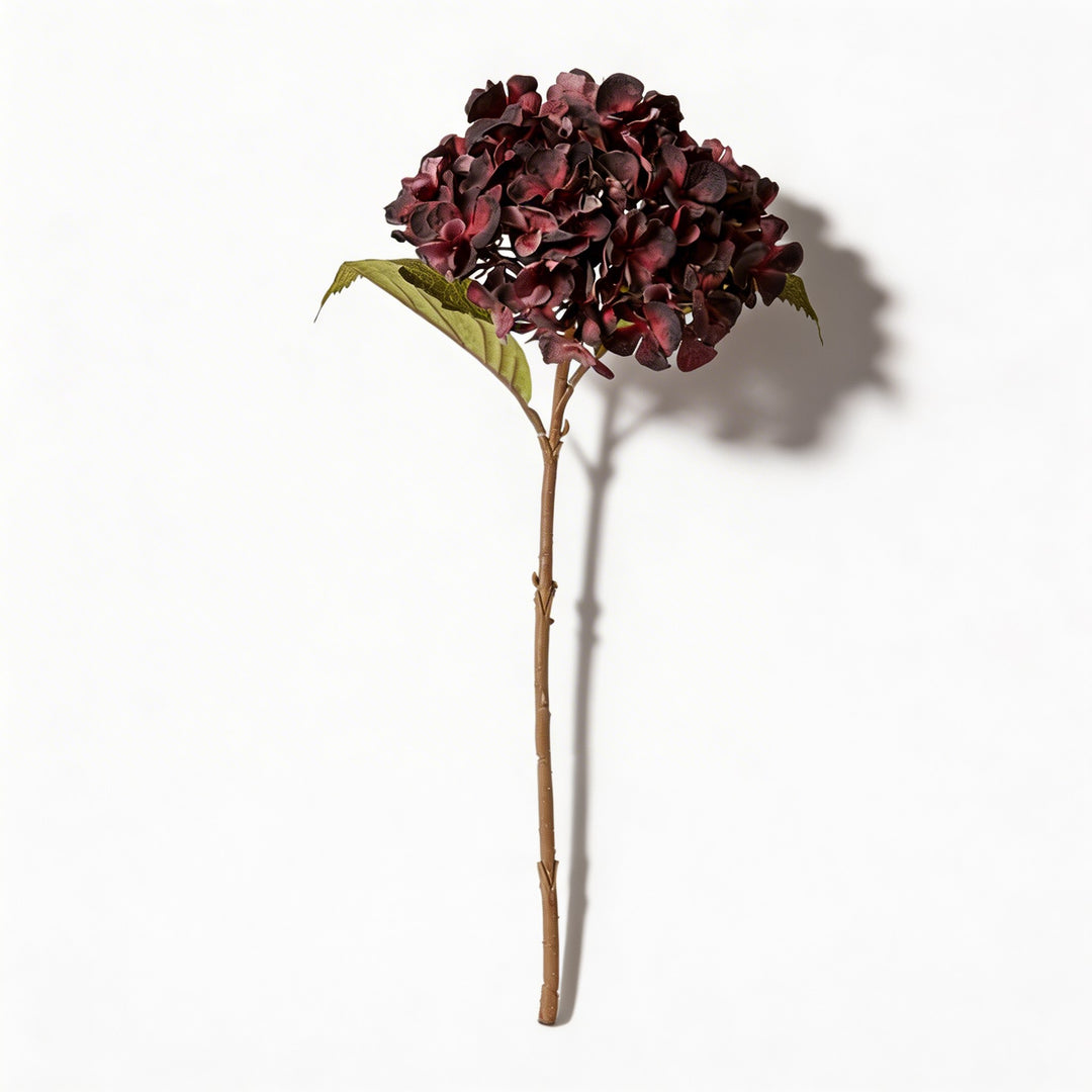 Elegant Hydrangea Stem Decorative Floral Arrangement Dusty Burgundy Lifelike Design