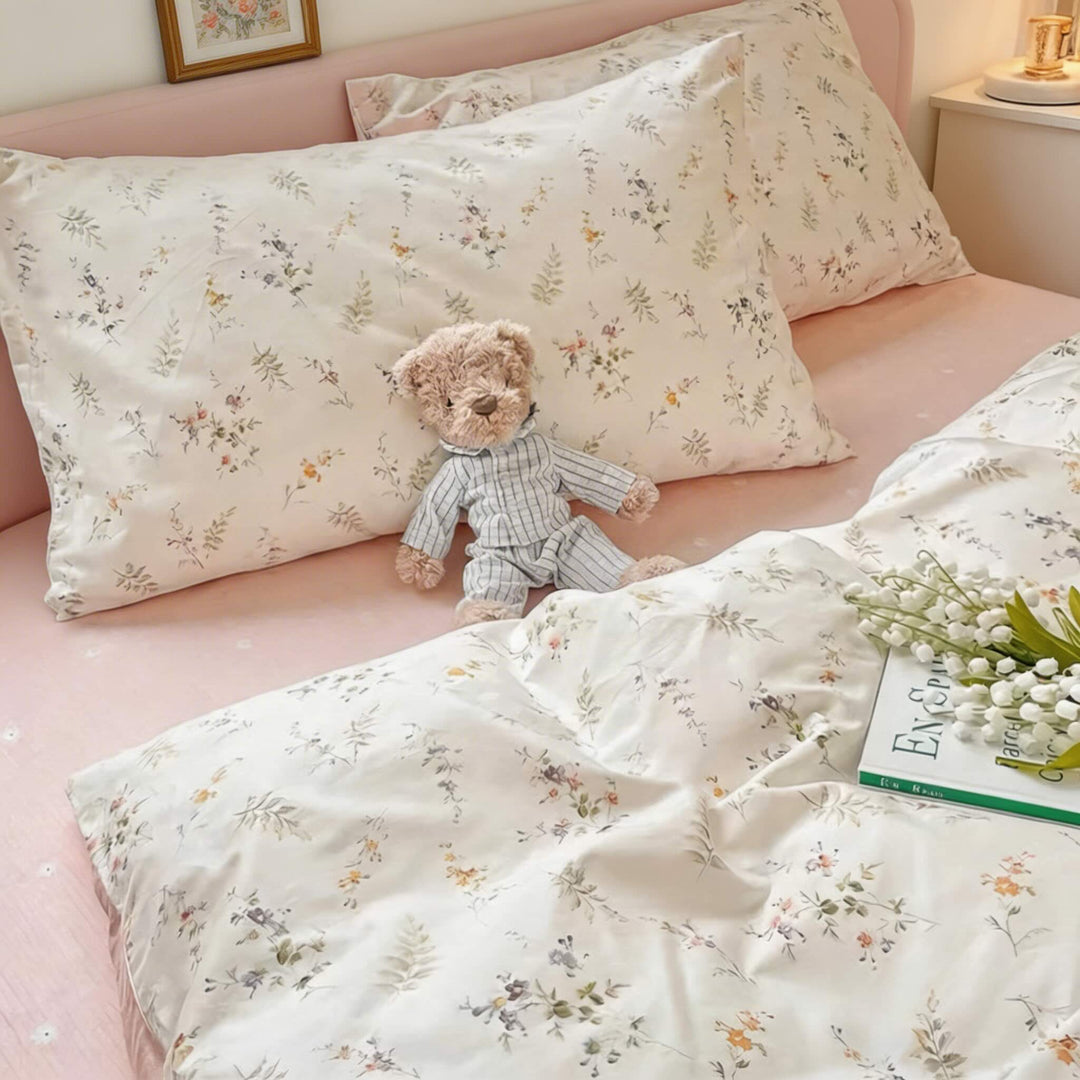 Floral Print Bedding Set Polyester Duvet Cover Flat Sheet Pillow Cases Soft Fabric Multiple Sizes