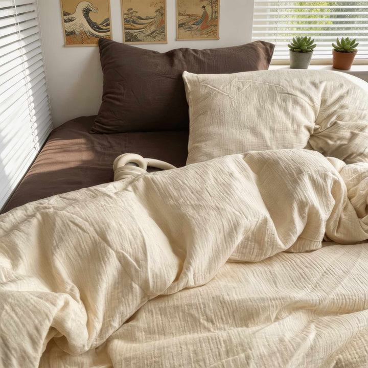 Earthy Tones Bedding Set Duvet Covers Flat and Fitted Sheets Polyester Blend Soft Texture