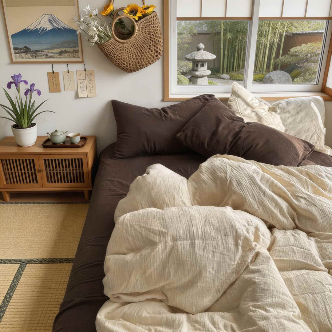 Earthy Tones Bedding Set Duvet Covers Flat and Fitted Sheets Polyester Blend Soft Texture