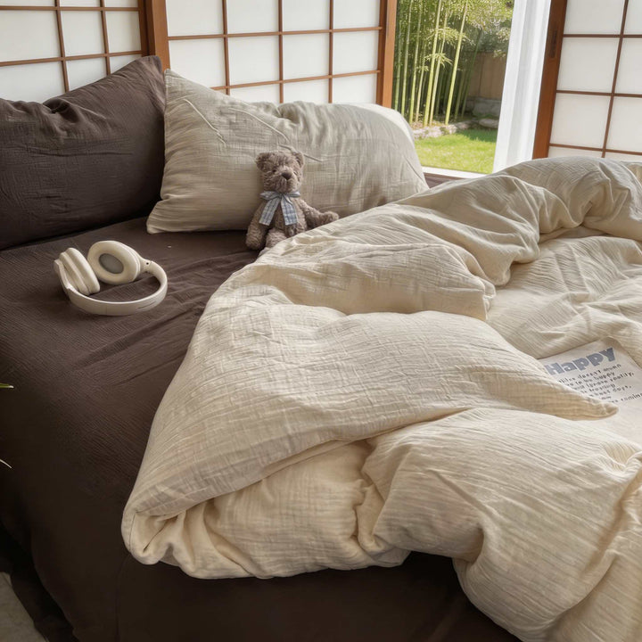 Earthy Tones Bedding Set Duvet Covers Flat and Fitted Sheets Polyester Blend Soft Texture