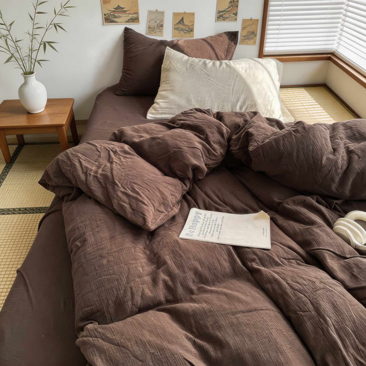 Earthy Tones Bedding Set Duvet Covers Flat and Fitted Sheets Polyester Blend Soft Texture