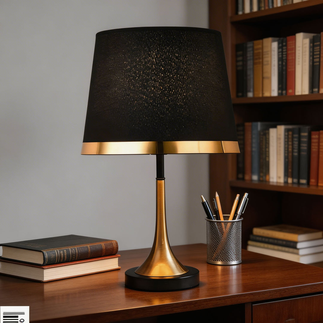 Mid-Century Modern Brass Table Lamp with Fabric Shade Touch Control LED Adjustable for Bedside or Desk Use