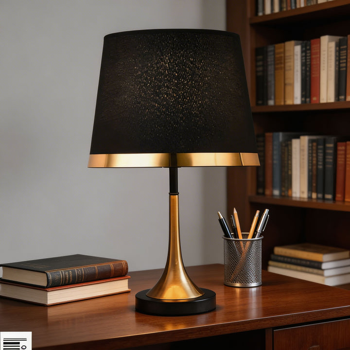 Mid-Century Modern Brass Table Lamp with Fabric Shade Touch Control LED Adjustable for Bedside or Desk Use