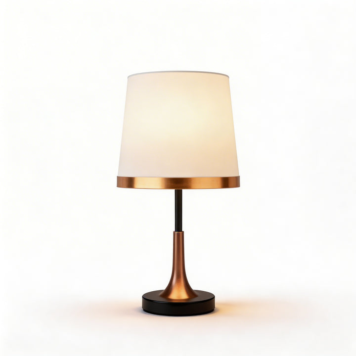 Mid-Century Modern Brass Table Lamp with Fabric Shade Touch Control LED Adjustable for Bedside or Desk Use