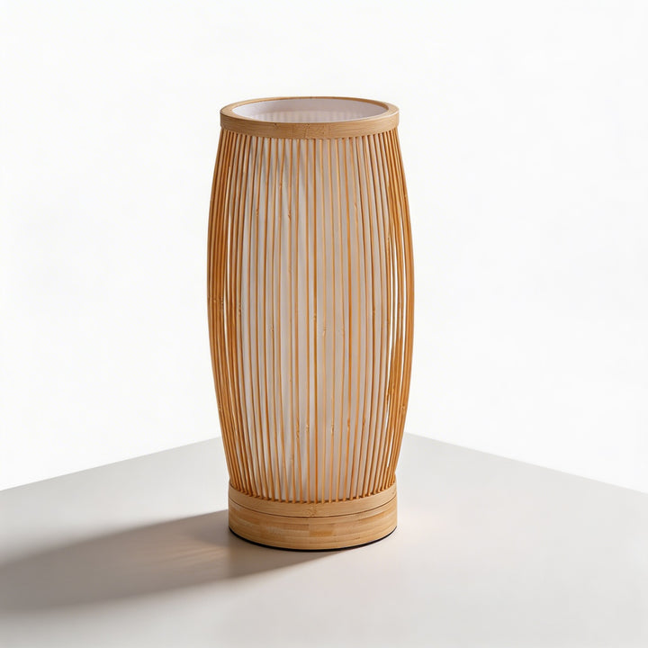 Japanese Style Bamboo Table Lamp Handwoven Lantern Design LED Dimmable Light Source