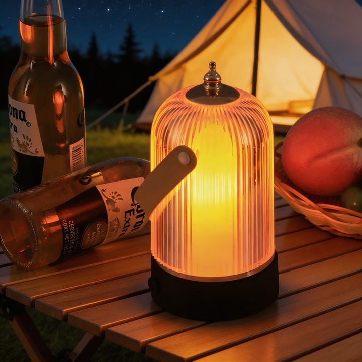 Modern Ribbed Glass Table Lamp Adjustable Metal Base Dimmable LED Light for Bedside or Desk