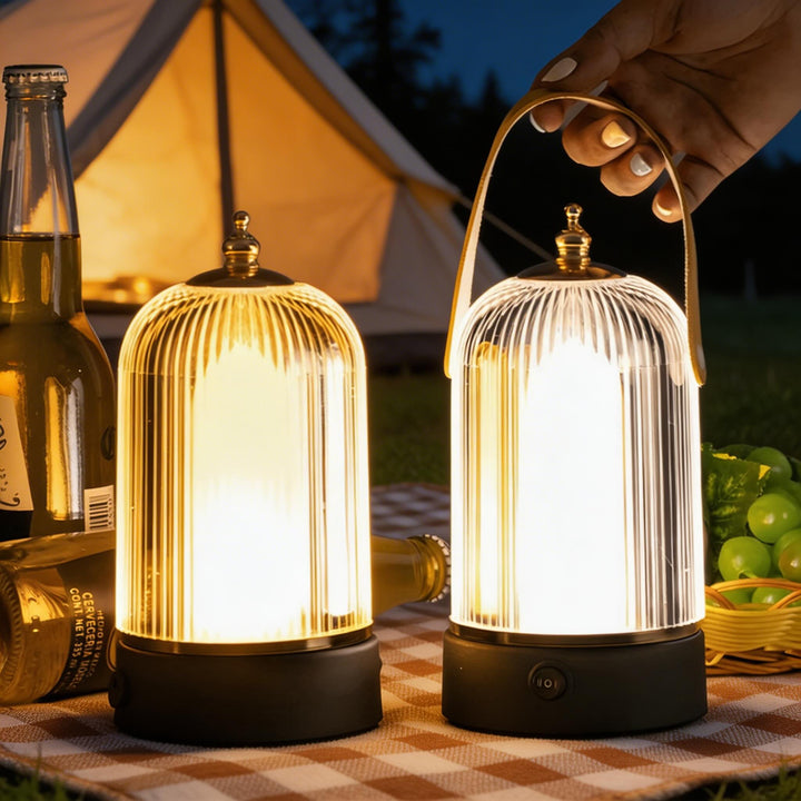Modern Ribbed Glass Table Lamp Adjustable Metal Base Dimmable LED Light for Bedside or Desk