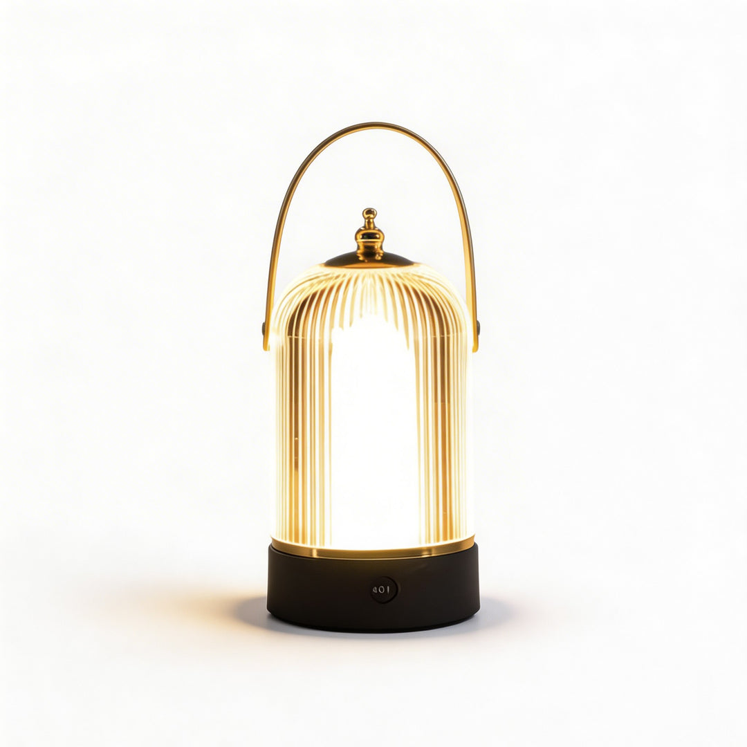 Modern Ribbed Glass Table Lamp Adjustable Metal Base Dimmable LED Light for Bedside or Desk