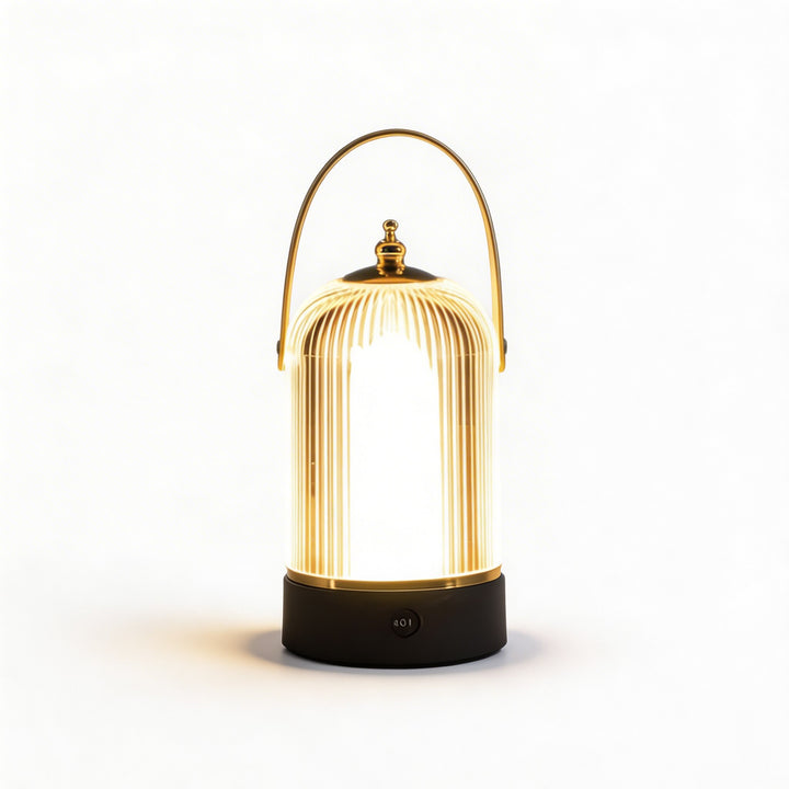 Modern Ribbed Glass Table Lamp Adjustable Metal Base Dimmable LED Light for Bedside or Desk