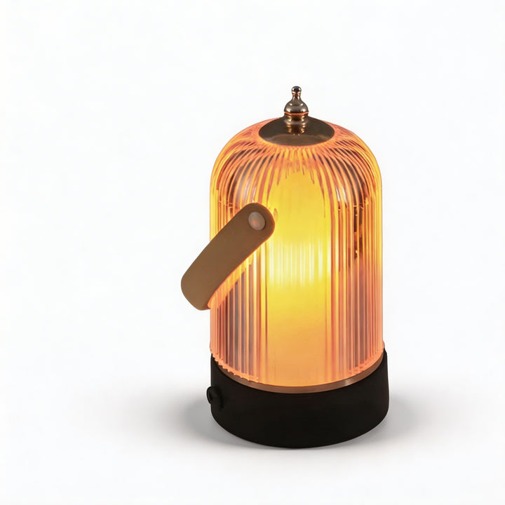 Modern Ribbed Glass Table Lamp Adjustable Metal Base Dimmable LED Light for Bedside or Desk