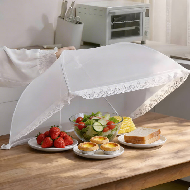Modern Pop-Up Food Protector with Zinc-Plated Steel Frame and Durable Polyester Mesh for Outdoor Dining