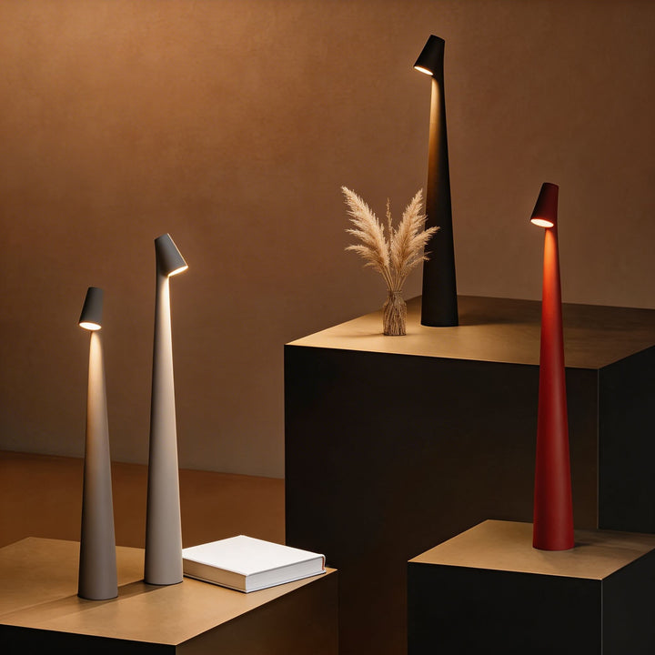 Modern Cone Shaped Table Lamp LED Dimmable Adjustable Metal USB Rechargeable Cordless Design