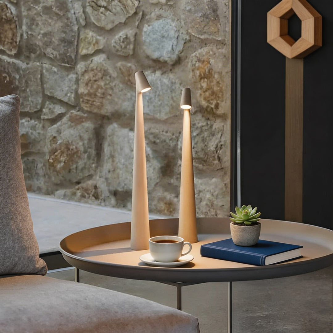 Modern Cone Shaped Table Lamp LED Dimmable Adjustable Metal USB Rechargeable Cordless Design