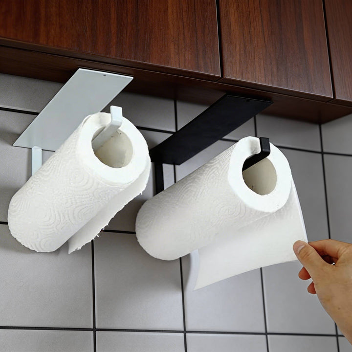 Modern Wall Mounted Paper Towel Holder Durable Iron Adhesive Space Saving Design for Kitchen and Bathroom
