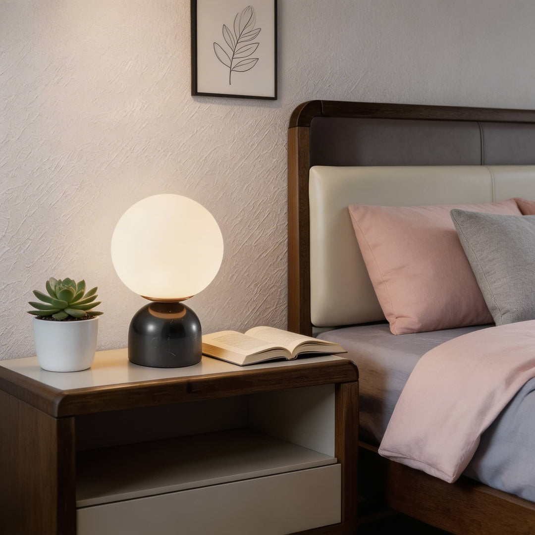 Modern Table Lamp with Marble Base Glass Shade LED Lighting for Bedroom and Desk Use
