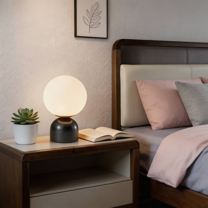 Modern Table Lamp with Marble Base Glass Shade LED Lighting for Bedroom and Desk Use