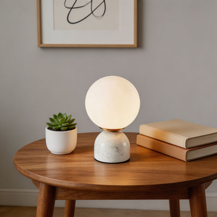 Modern Table Lamp with Marble Base Glass Shade LED Lighting for Bedroom and Desk Use
