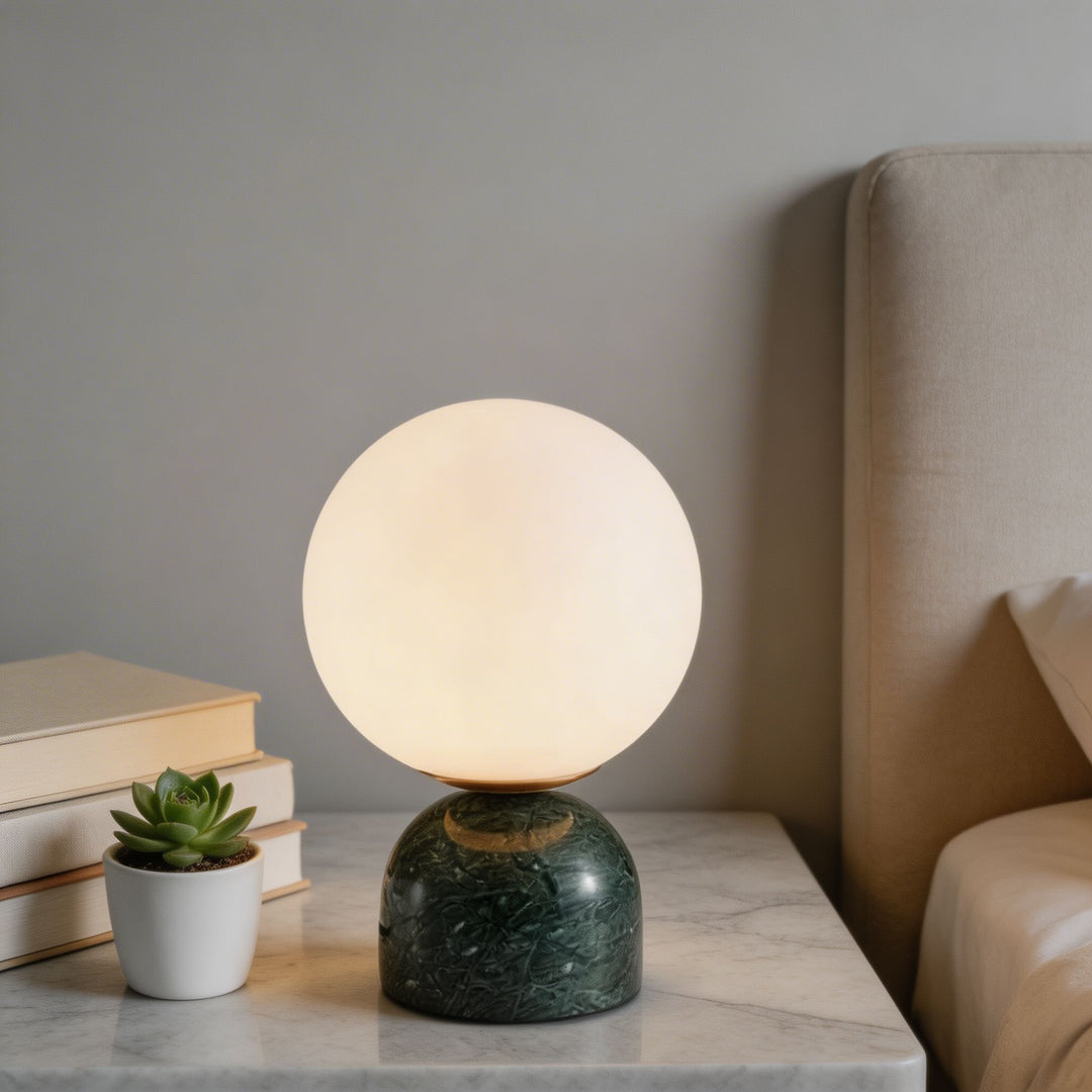 Modern Table Lamp with Marble Base Glass Shade LED Lighting for Bedroom and Desk Use