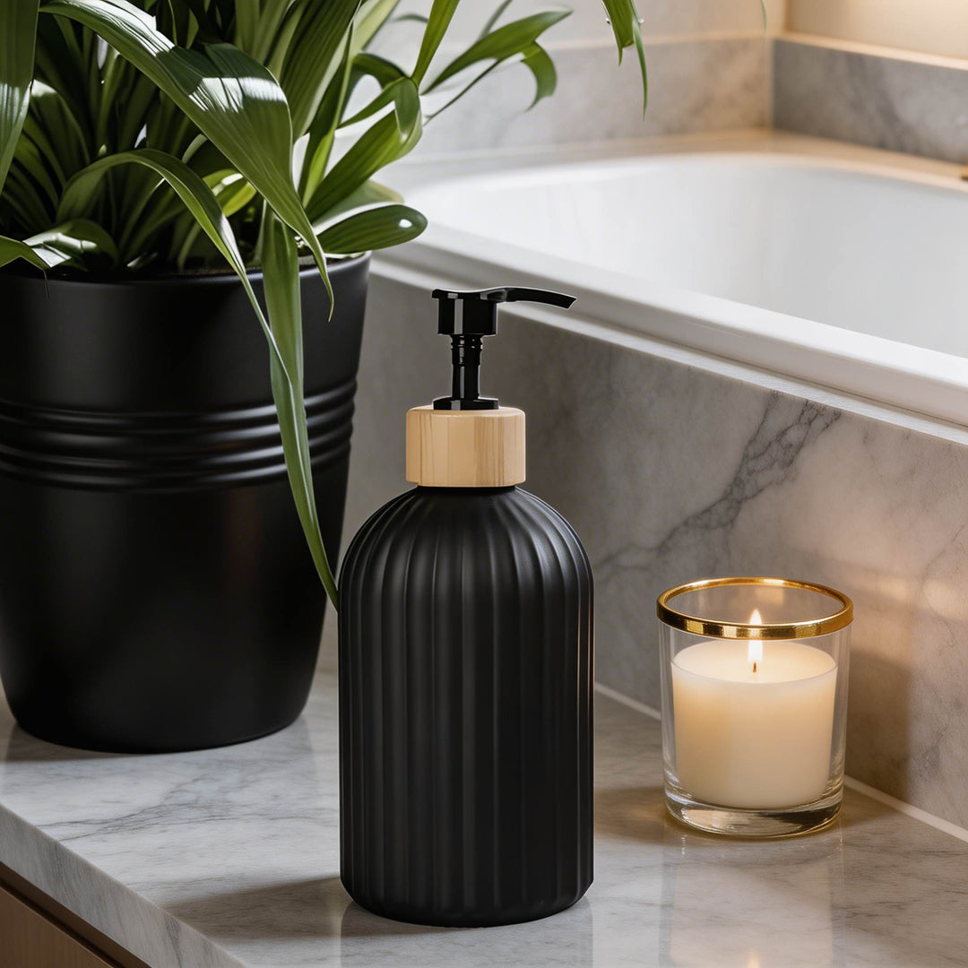 Modern Black Soap Dispenser with Pump Durable Plastic 16.9 fl oz for Kitchen and Bathroom Use