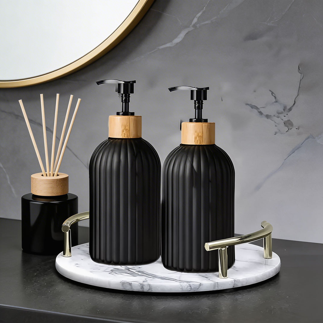Modern Black Soap Dispenser with Pump Durable Plastic 16.9 fl oz for Kitchen and Bathroom Use