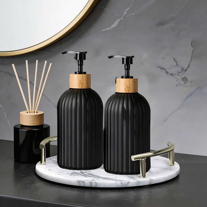 Modern Black Soap Dispenser with Pump Durable Plastic 16.9 fl oz for Kitchen and Bathroom Use