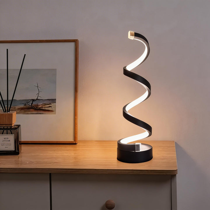 Modern Spiral Bedside Lamp USB Powered Dimmable Wrought Iron Touch Control Adjustable Light