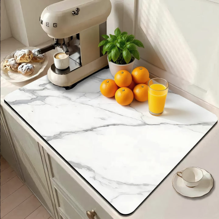 Modern Marble Print Dish Drying Mat with Non-Slip Rubber Base and Heat-Resistant Diatom Mud for Efficient Drying