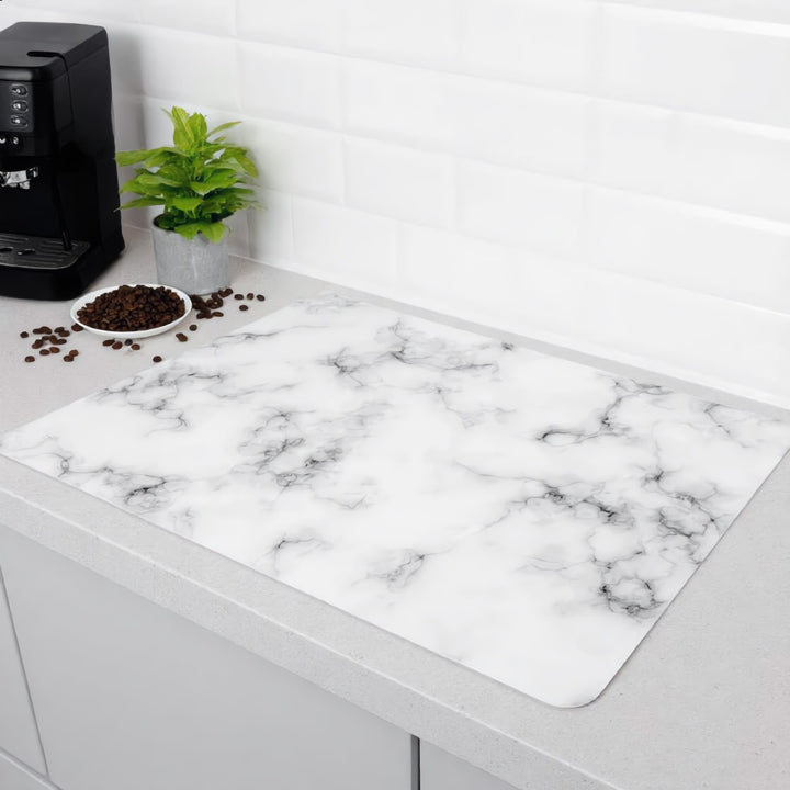 Modern Marble Print Dish Drying Mat with Non-Slip Rubber Base and Heat-Resistant Diatom Mud for Efficient Drying