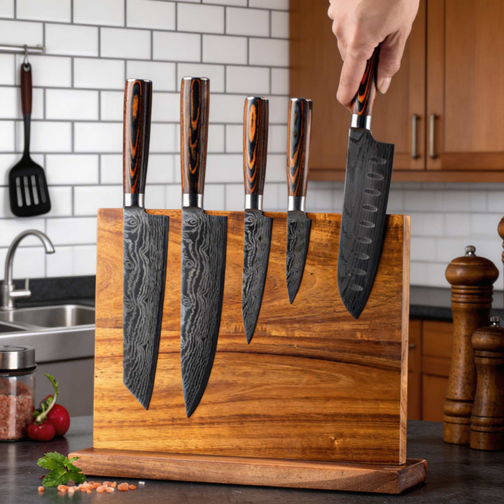 Modern Double-Sided Knife Holder Wooden Magnetic Storage Block for Kitchen with Secure Knife Organization