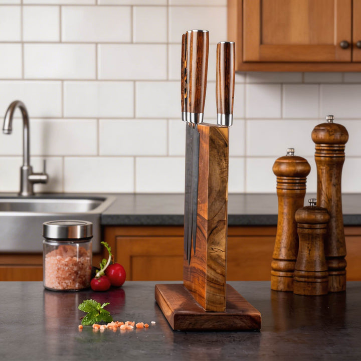 Modern Double-Sided Knife Holder Wooden Magnetic Storage Block for Kitchen with Secure Knife Organization